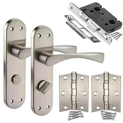 Image of Backplate Door Handle Packs for Bathroom Doors with Lock and Hinges