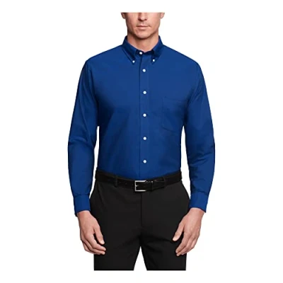 Image of Van Heusen Men&#039;s Dress Shirt Regular Fit Oxford Solid Buttondown Collar, English Blue, S