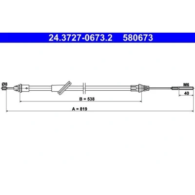 Image of 3L842853AA, 4086099, 4532485, YL8Z2853AA Brake Cable ATE 24.3727 0673.2 819mm