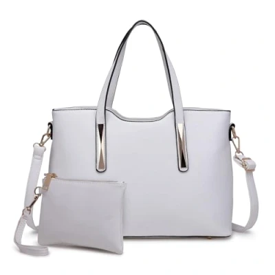Image of Miss Lulu Tote Bag for Women PU Leather Handbags Set Ladies Top Handle Shoulder Large Capacity (White)