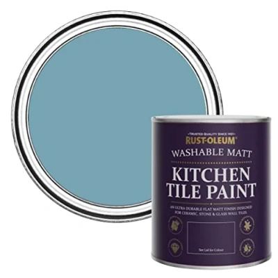 Image of Rust Oleum Blue water resistant Kitchen Tile Paint in Matt Finish Belgrave 750ml