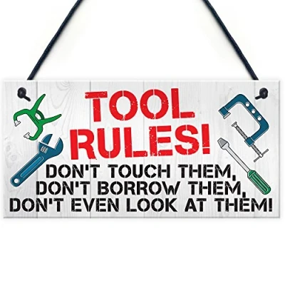 Image of RED OCEAN Tool Rules Man Cave Garage Shed Dad Grandad Hanging Plaque Garden Gift Sign