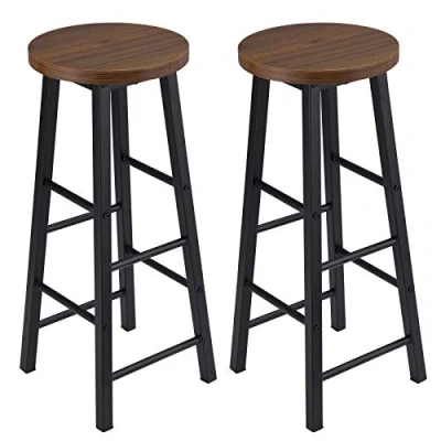 Image of WOLTU Breakfast Kitchen Counter Bar Stools Set of 2 PCS MDF Seat Chairs Metal Legs Barstools Dark Beech High