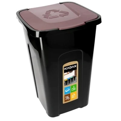 Image of KADAX Recycling Bin 50 L, Large Waste with Lid, Polyurethane Container for Separating Glass, Plastic, Organic (Brown)