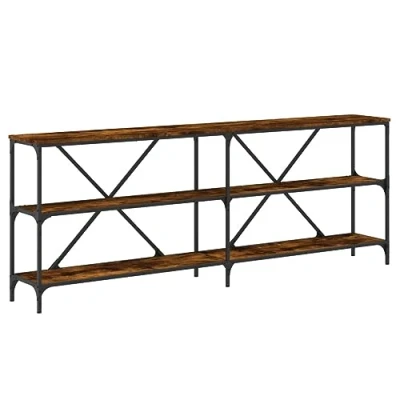 Image of vidaXL Console Table Smoked Oak 200x30x75 cm Engineered Wood and Iron