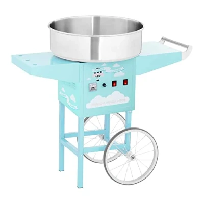 Image of Royal Catering Commercial Candy Floss Machine with Cart RCZC 1200 BG (1200 W, Ø 52 cm, 1 Unit / 30 60 s, Sep. Control: Thermostat and Rotation, Incl. Measuring Spoon) Turquoise