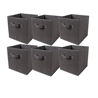 Image of BonChoice Foldable Storage Cubes Boxes Pack of 6 with Handle for Home Organization, Fabric Wardrobe Box Organizer Basket Bins Clothes Bedding Toys Towels, Collapsible &amp; Durable Dark Grey