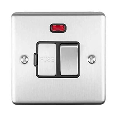 Image of Enhance Decorative Switched Fuse Spur with Neon Satin Stainless Finish Black Trim