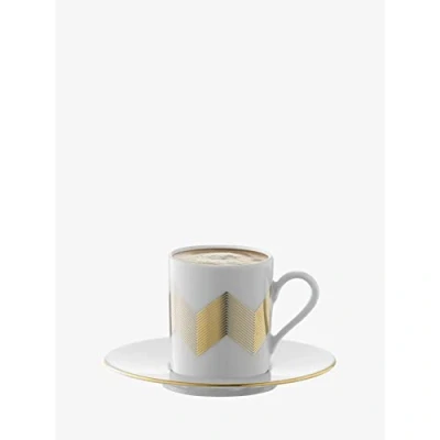 Image of LSA International Chevron Coffee Cup &amp; Saucer 0.1L Gold Assorted Set of 4 Mouthblown Handmade Glass CH11
