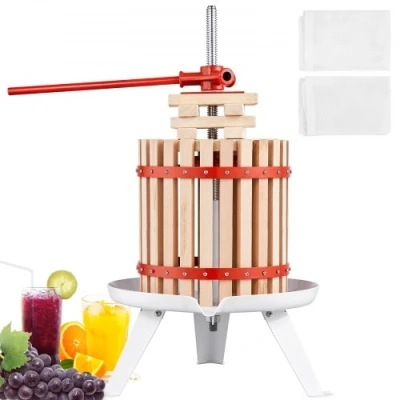 Image of VEVOR Fruit Wine Press, 1.6 Gallon/6L, Solid Wood Basket with 6 Blocks, Manual Juice Maker, Cider Apple Grape Tincture Vegetables Honey Olive Oil Making Press Pole Handle Bar for Kitchen and Home
