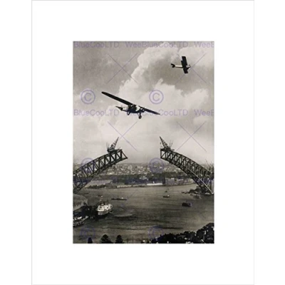 Image of Wee Blue Coo Vintage Architecture Sydney Harbour Bridge Wall Art Print