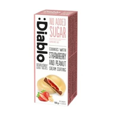 Image of Diablo No Added Sugar Cookies with Strawberry and Peanut Cream Coating 100g (Pack Of 1)
