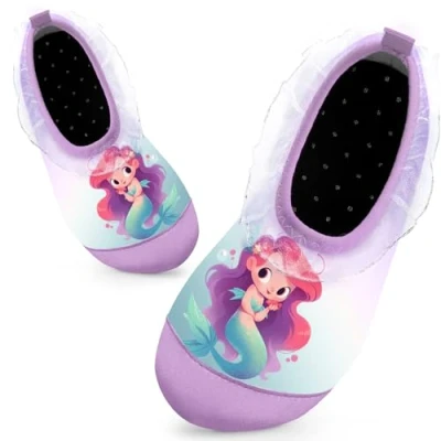 Image of Kids Swim Water Shoes for Girls Toddlers Baby Aqua Socks Quick Dry Pool Beach Barefoot Children（Purple Mermaids 20/21