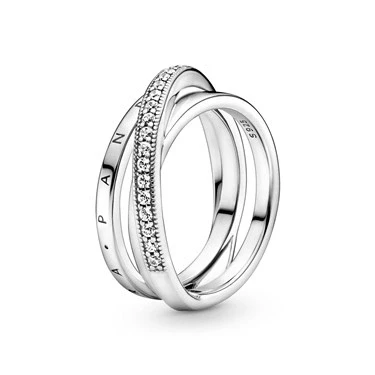 Image of Pandora Signature Crossover Pavé Triple Band sterling silver ring with clear cubic zirconia, 50