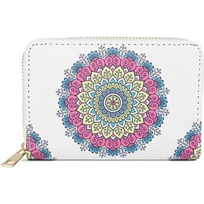 Image of styleBREAKER Women Small Wallet with Colourful Mandala Ornament Pattern, Ethno Style, Zipper, 02040149, Colour:White Blue Pink Yellow