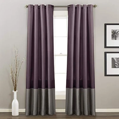 Image of Lush Decor White/Gray Prima Window Curtains Panel Set for Living, Dining Room, Bedroom (Pair), 54 x 84 inch, 54&quot; W 84&quot; L, Purple &amp; Gray