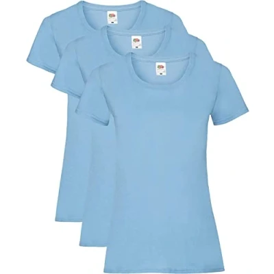 Image of Fruit of the Loom Women&#039;s Valueweight T Shirt 3 Pack, Blue (Sky Blue), 12 (Size: M/12)
