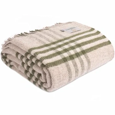 Image of Tweedmill Lifestyle Hex Check Blanket/Throw Olive 150x240cm 100% New Pure Wool Made in UK