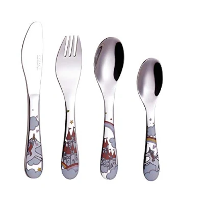 Image of Exzact Children&#039;s Cutlery 4pcs/ Kids Flatware Stainless Steel Dishwasher Safe, 24 Months+ (Unicorn)