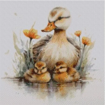 Image of Duck and Ducklimgs Cross Stitch Kits, 14ct Cotton, 150x150 Counted Cotton Country Life Kits