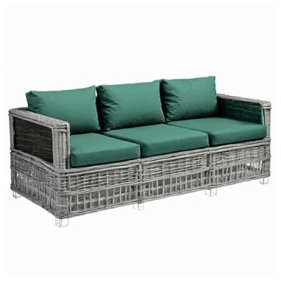 Image of Kosiproducts Replacement Rattan Cushion Seat Cushions Garden Patio Furniture [Green, 3 Seats + Cushions] Furntiure Not Included
