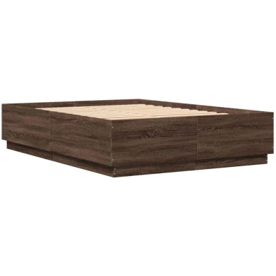 Image of vidaXL Bed Frame with LED without Mattress Brown Oak 160x200 cm