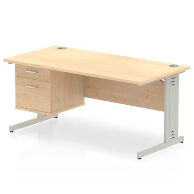 Image of Impulse 1600x800 Desk Maple Silver Cable Managed Leg + Fixed Pedestal