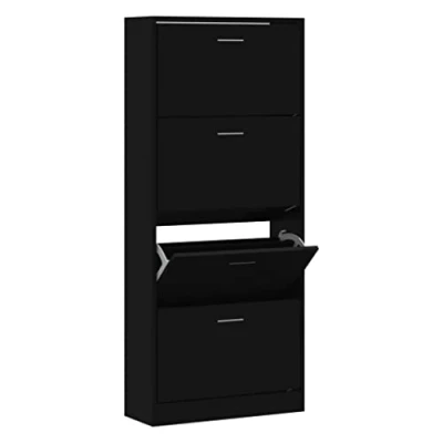 Image of vidaXL Shoe Cabinet with 4 Drawers Black Engineered Wood Space Saving Storage Solution for Entrance, Hallway, Living Room and Bedroom Durable Moisture Resistant