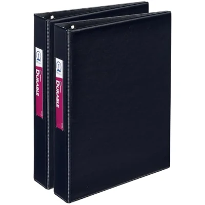 Image of Avery 1&quot; Mini Durable 3 Ring Binders, Round Rings, 5 1/2 x 8 1/2, 175 Sheet Capacity, Black, 2 Pack (13456)