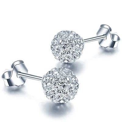 Image of Infinite U 925 Sterling Silver Austria Crystal 8mm Ball Studs Earrings for Women/Girls Gift
