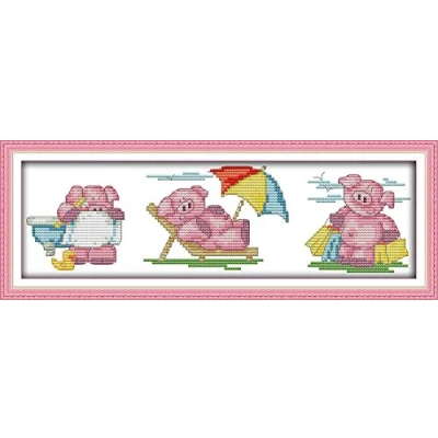 Image of Cross Stitch Kits, Piglets Pig Animals Awesocrafts Easy Patterns Stitching Embroidery Kit Supplies Christmas Gifts, Counted (Piglets, Counted)