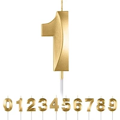 Image of 1th Birthday Number Candles,3D Gold Candle,Number 1 Candle for Party Cake Topper Decorations Boys Girls Anniversary Supplies