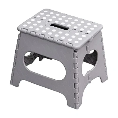 Image of Knight Plastic Folding Step Stool, Strong Heavy Duty Skid Resistant Stool for Kids and Adults, White Black Grey, H29 x L27 W22 CM (Grey)