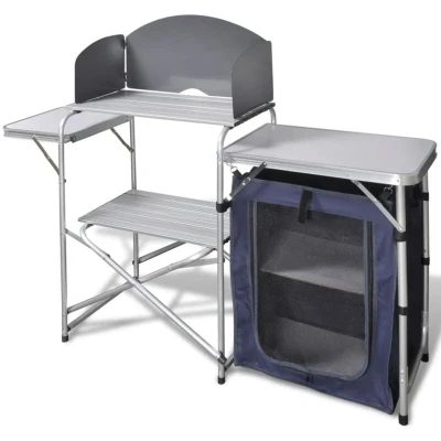Image of vidaXL Foldable Camping Kitchen Unit with Windshield Aluminium