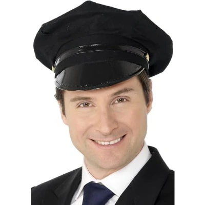 Image of Smiffys Chauffeur Hat, Black , Icons &amp; Idols Fancy Dress, Adult Dress Up Hats