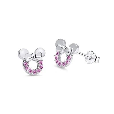 Image of Kaguyo Silver Earrings for women, 925 Sterling pave Amethyst Clear Blue Red Zirconia Cute Mouse Stud Women Girls kids, Design Birthday Gift Jewellery (pink)