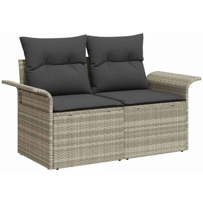 Image of vidaXL 2 Seater Garden Sofa with Cushions Light Grey Poly Rattan