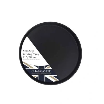 Image of U Grip Round Black Anti Slip Non Bar Drinks Food Serving Tray for Parties, Gatherings, Bars, Restaurants, and Home (1 Pack, 11&quot; / 28cm)