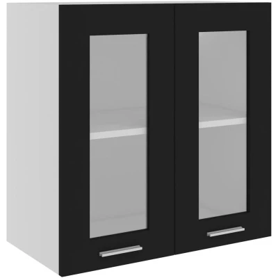 Image of vidaXL Hanging Glass Kitchen Cabinet Black, Spacious, Easy to clean, Two Door Offering Ample Storage, Made with Engineered Wood 60x31x60 cm