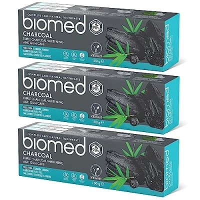 Image of Biomed Triple Charcoal 98% Natural Whitening Toothpaste Gum Care, Bamboo Vegan, SLES Free 100g(pack of 3)