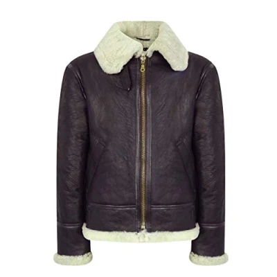 Image of Infinity Mens Vintage Brown Real Sheepskin Zip Flying Jacket Pilot Flight Ginger Cream
