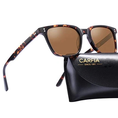 Image of Carfia Polarized Sunglasses for Women Men Vintage Designer Sunglass Driving Holiday Traveling, UV400 Protection, 46mm (Square Brown lens) lens)(Size: One Size)