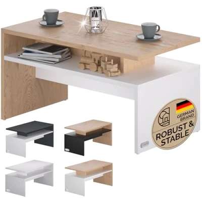 Image of CASARIA® Sacremento Coffee Table With Storage Space 90x50.5x47.5cm Scratch Resistant Surface 50kg Load Capacity Modern Design Large Living Room Home Office Sofa Side White