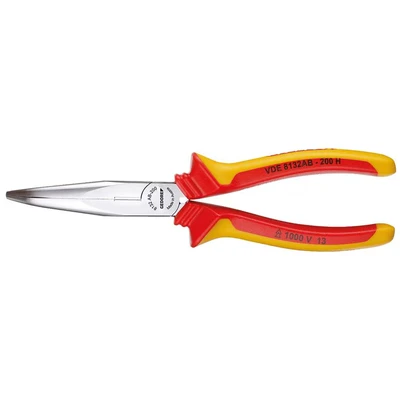 Image of GEDORE VDE Telephone pliers, Electronics, Long nose, Toothed, Angled, Induction hardened, Length 200 mm, 8132 H