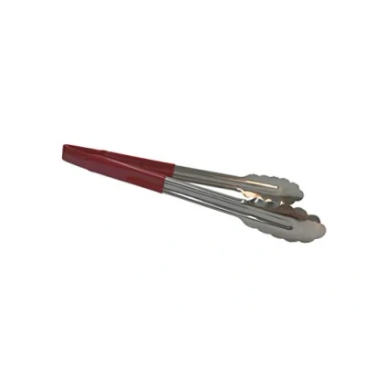 Image of Colour Coded Stainless Steel Tongs 12inch Red Buffet Tongs, Multipurpose Food Service Scalloped