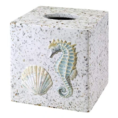Image of Avanti Linens Tissue Box Cover, Guest Bathroom Essentials, Sea Inspired Decor (Coastal Terrazo Collection)