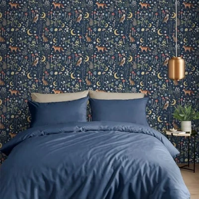 Image of Catherine Lansfield Enchanted Twilight Wallpaper, Navy Blue