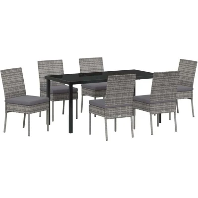 Image of vidaXL 7 Piece Garden Dining Set Grey Poly Rattan