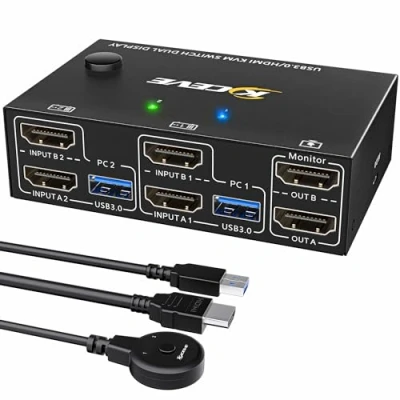 Image of YOUTINGHDAV HDMI KVM Switch 2 Monitors Computers, USB 3.0 4K@60Hz EDID Emulator, 2.0, Dual Monitor for Computer Share Keyboard Mouse printer scanner, with Wired Remote