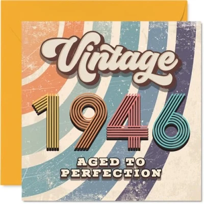 Image of 79th Birthday Card for Men Women Vintage 1946 Aged To Perfection Happy 79 Cards Nan Husband Sister Grandad Nanny Uncle, 145mm Bday Greeting